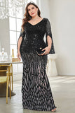 Sparkly Black V Neck Mermaid Long Formal Dress with Sequins