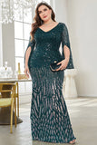 Sparkly Black V Neck Mermaid Long Formal Dress with Sequins