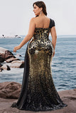 Sparkly Black Golden Mermaid Sequins Formal Dress with Slit