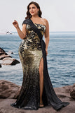 Sparkly Black Golden Mermaid Sequins Formal Dress with Slit