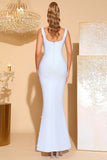 White Square Neck Mermaid Prom Dress with Beading