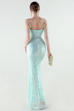 Sparkly Appliques Light Green Corset Sheath Prom Dress with Slit