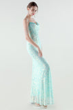 Sparkly Appliques Light Green Corset Sheath Prom Dress with Slit