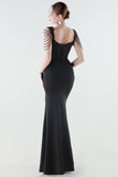 Black Sheath Appliques Corset Prom Dress with Slit