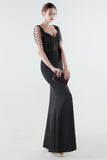 Black Sheath Appliques Corset Prom Dress with Slit