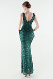Sparkly Appliques Sheath Green V Neck Prom Dress