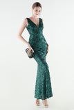 Sparkly Appliques Sheath Green V Neck Prom Dress