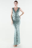 Sparkly Appliques Sheath Green V Neck Prom Dress