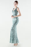 Sparkly Appliques Sheath Green V Neck Prom Dress