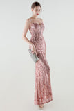 Sparkly Appliques Blush Sheath Cold Shoulder Prom Dress with Slit