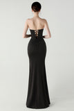Black Strapless Sheath Corset Long Prom Dress with Slit