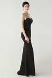 Black Strapless Sheath Corset Long Prom Dress with Slit