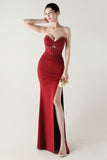 Black Strapless Sheath Corset Long Prom Dress with Slit