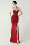 Black Strapless Sheath Corset Long Prom Dress with Slit