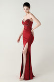 Black Strapless Sheath Corset Long Prom Dress with Slit