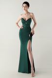 Black Strapless Sheath Corset Long Prom Dress with Slit