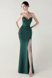 Black Strapless Sheath Corset Long Prom Dress with Slit