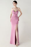 Black Strapless Sheath Corset Long Prom Dress with Slit
