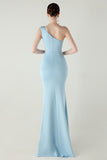 Blue One Shoulder Long Prom Dress with Slit