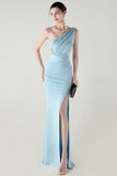 Blue One Shoulder Long Prom Dress with Slit