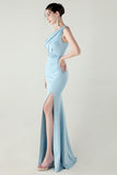 Blue One Shoulder Long Prom Dress with Slit