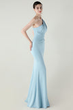 Blue One Shoulder Long Prom Dress with Slit