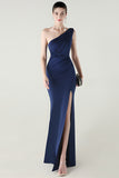 Blue One Shoulder Long Prom Dress with Slit