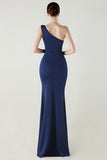 Blue One Shoulder Long Prom Dress with Slit