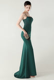 Dark Green Spaghetti Straps Corset Sheath Prom Dress with Slit