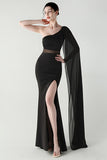 White One Shoulder Sheath Prom Dress with Slit