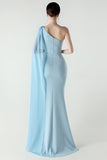 White One Shoulder Sheath Prom Dress with Slit