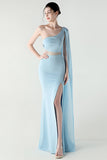 White One Shoulder Sheath Prom Dress with Slit