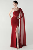 White One Shoulder Sheath Prom Dress with Slit