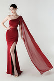 White One Shoulder Sheath Prom Dress with Slit