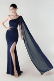 White One Shoulder Sheath Prom Dress with Slit