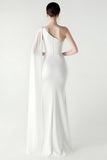 White One Shoulder Sheath Prom Dress with Slit