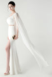White One Shoulder Sheath Prom Dress with Slit