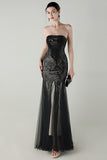 Sparkly Appliques Strapless Sheath Prom Dress with Slit