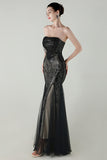 Sparkly Appliques Strapless Sheath Prom Dress with Slit