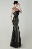 Sparkly Appliques Strapless Sheath Prom Dress with Slit