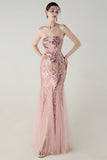 Sparkly Appliques Strapless Sheath Prom Dress with Slit