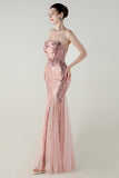 Sparkly Appliques Strapless Sheath Prom Dress with Slit