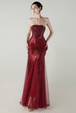 Sparkly Appliques Strapless Sheath Prom Dress with Slit
