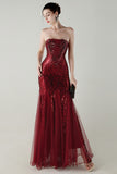 Sparkly Appliques Strapless Sheath Prom Dress with Slit