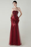 Sparkly Appliques Strapless Sheath Prom Dress with Slit