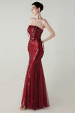 Sparkly Appliques Strapless Sheath Prom Dress with Slit