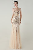 Sparkly Appliques Strapless Sheath Prom Dress with Slit