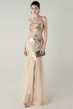 Sparkly Appliques Strapless Sheath Prom Dress with Slit