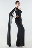 Black One Shoulder Sheath Long Prom Dress with Slit