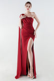 Black One Shoulder Sheath Long Prom Dress with Slit